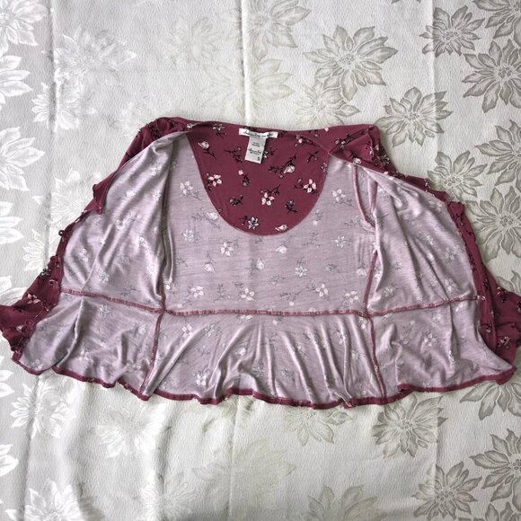 American Rag Floral Peplum Button Down Blouse Bell Sleeve Ruffle Top S - Picture 7 of 14